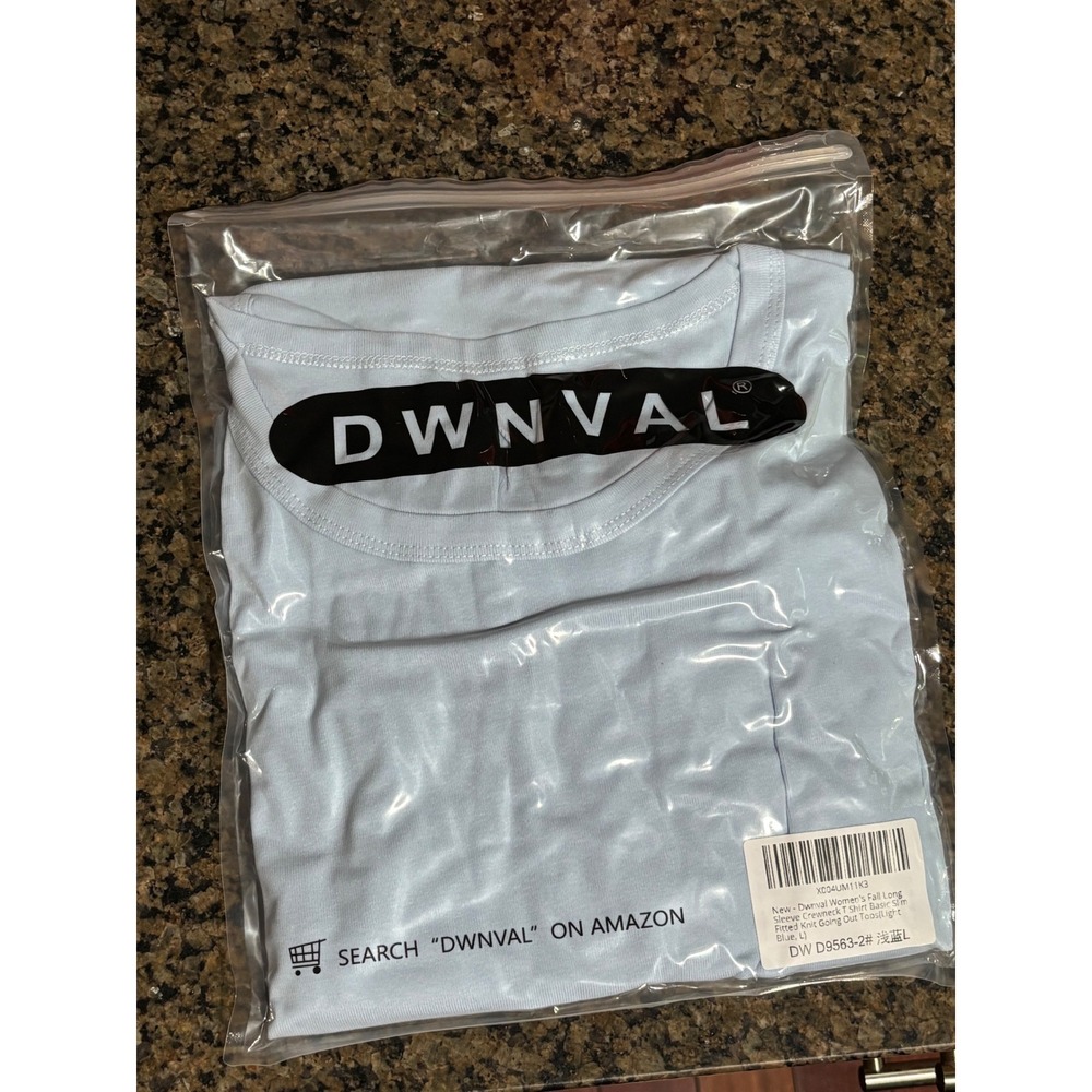 Dwnval Womens Fall Long SleeveCrewneck T Shirt BasicSlim Fitted KnitLight Blue L